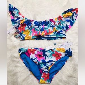 NEW Bleu Rod Beattie Floral Ruffle PLACE IN THE SUN Bikini Set Swimsuit Size 10